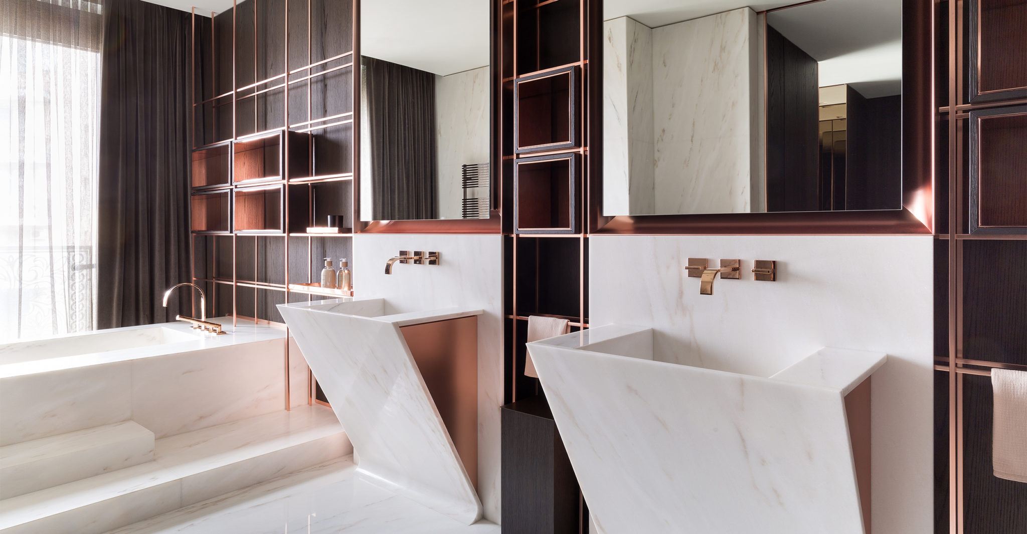 bagno, vasca, lavandini, rosa estremoz, residenza privata, Mosca